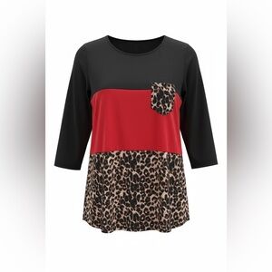 Women's Southern Stitch Black and Red Leopard Print Top - Size Small